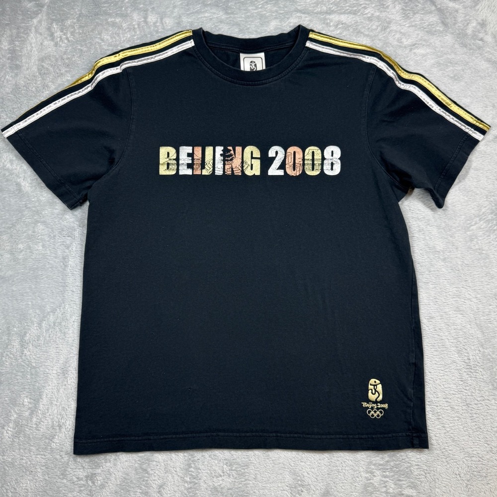 Adidas 2008 Beijing Olympics Shirt Men XL Black Faded Metallic Stripe Sleeve